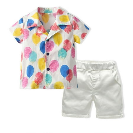 

LYMAYTER Kids Boys Shirt Outfit 2PCS Infant Prints Short Sleeved Shirt Top + Summer Shorts Set Size 9M-5T