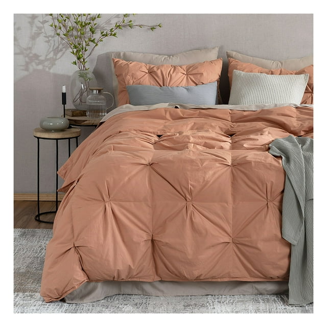 Set Edredón Puff Acolchado de Lujo con Funda de Almohada, Algodón Esquimal (Terracota, Individual)