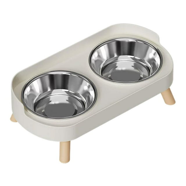 Bol pour Chat 2 en 1 en Acier Inoxydable Double Bol Surélevé 4 Couleurs Conteneur de Nourriture pour Animaux