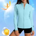 thumbnail image 2 of Vinsonshop Women's Outdoor Sun Protection Jacket UPF 50+ Lightweight Athletic Full Zip Long Sleeve Hiking Shirt with Pockets Light Blue L, 2 of 7