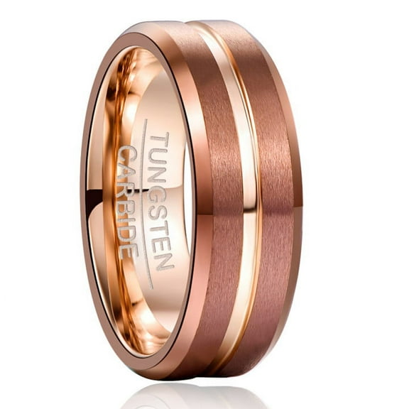Men's 8mm Grooved Tungsten Carbide Ring Matte Finish Wedding Band Size 6 to 14