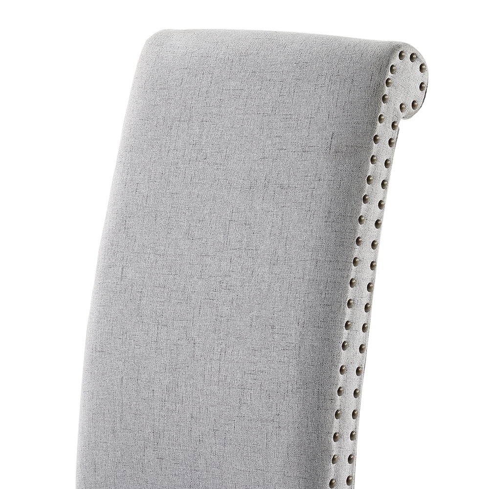 Kepooman 2 PCS Modern Fabric Dining Chairs with High Back & Wood Legs for Living Room, Gray