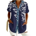 thumbnail image 2 of Ounisa Floral Printed Shirts for Women Casual Waffle Knit Short Sleeve Button Down Collared Tunic Tops Loose Fit Clothes, 2 of 5