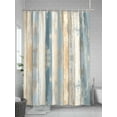 thumbnail image 5 of Boanket Polyester Fabric Blue Beige Wooden Shower Curtain, Vintage Farmhouse Modern Wood Waterproof Bathtub Curtain Bathroom Decor Set with Hooks 66 x 72 Inches,, 5 of 6