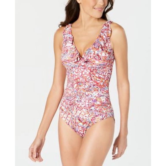 Lauren Ralph Lauren Printed Ruffle Tummy-Control One-Piece Swimsuit, Created for Macy's - Blue Multi 4