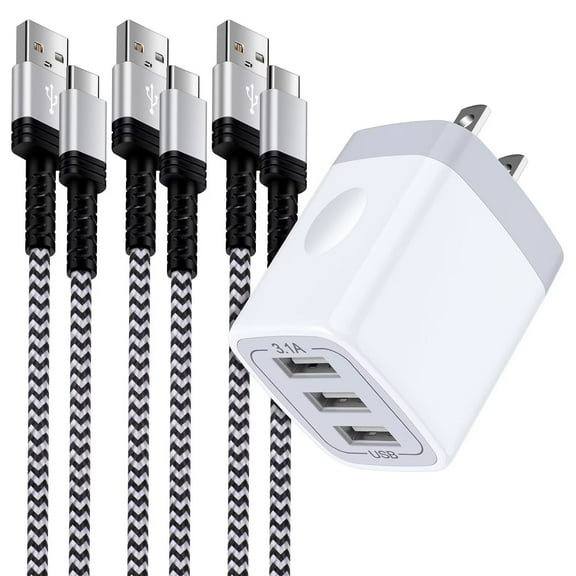 Charging Block,Type C Charger Block Fast Charging 10 Feet HopePow 3.1A/5V Three-Ports Usb Wall Charger Block Adapter Plug w 3PCS Charging Cable 10ft USB C Cable High Speed Android Phone Charger Cord