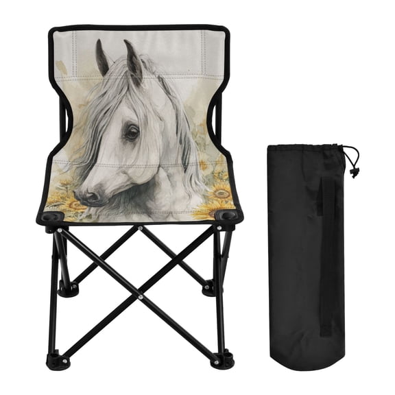 Folding Chair Camping Chair For Camping Picnicking Outdoor Beach and Travel Elegant Long Mane White Horse