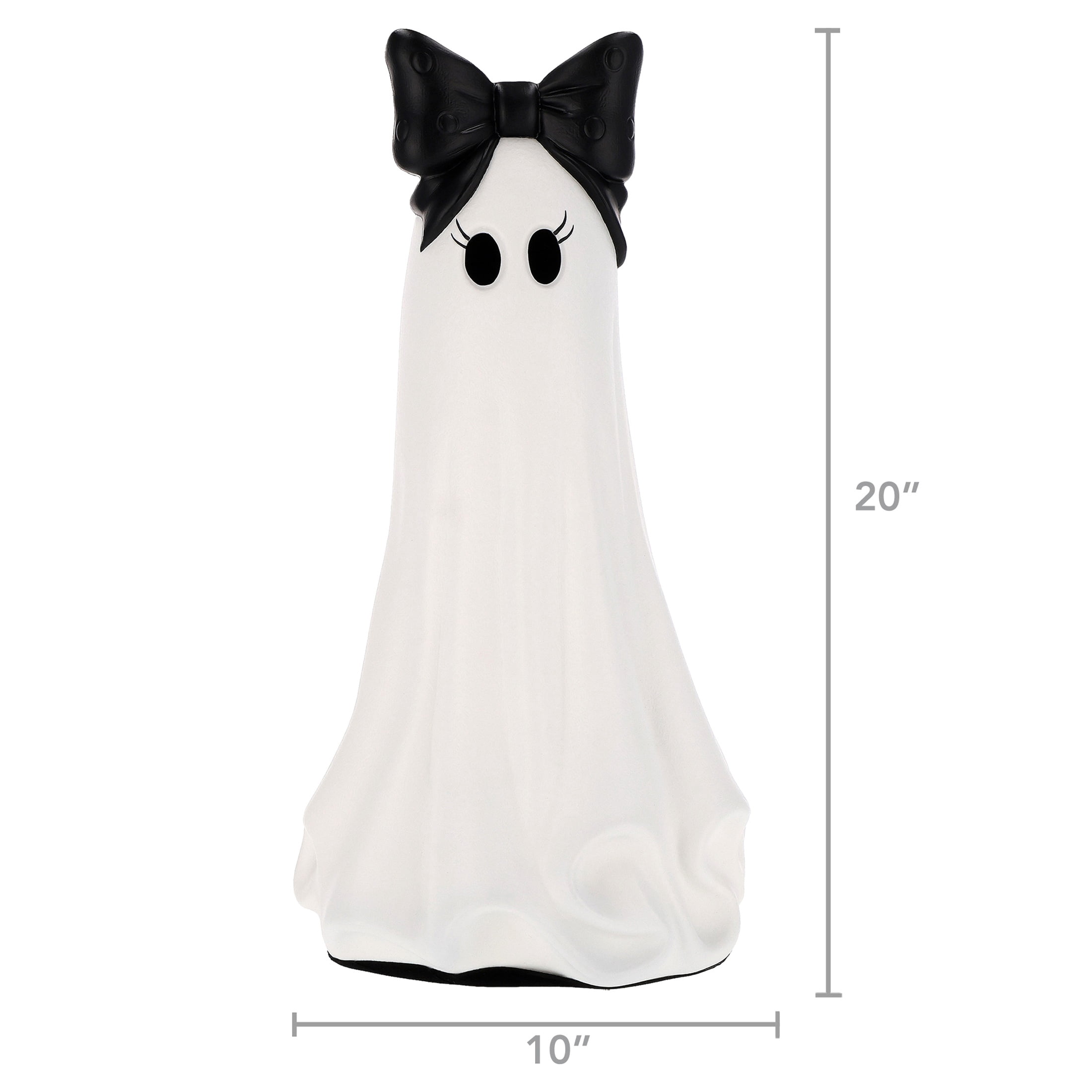 My Texas House Halloween Large Ghost with Bow Decoration, Black and White, 20"