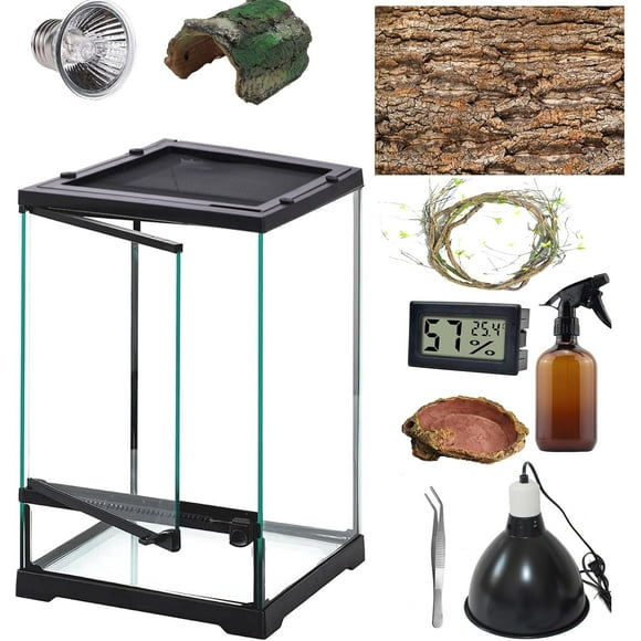 Reptile Terrariums Tank (10 PCS) Front Opening Door 8"x8"x12" Amphibian Tank Starter Kit, Suitable for Small Reptiles Such as Geckos, Snakes, Lizards, Chameleons, Serpents