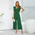 thumbnail image 3 of Defitshape Women's Wide Leg Jumpsuits Casual Office Chiffon V Neck Jumper High Waist Ruffle Sleeveless Summer Pleated Dressy Long Rompers Green Large, 3 of 4