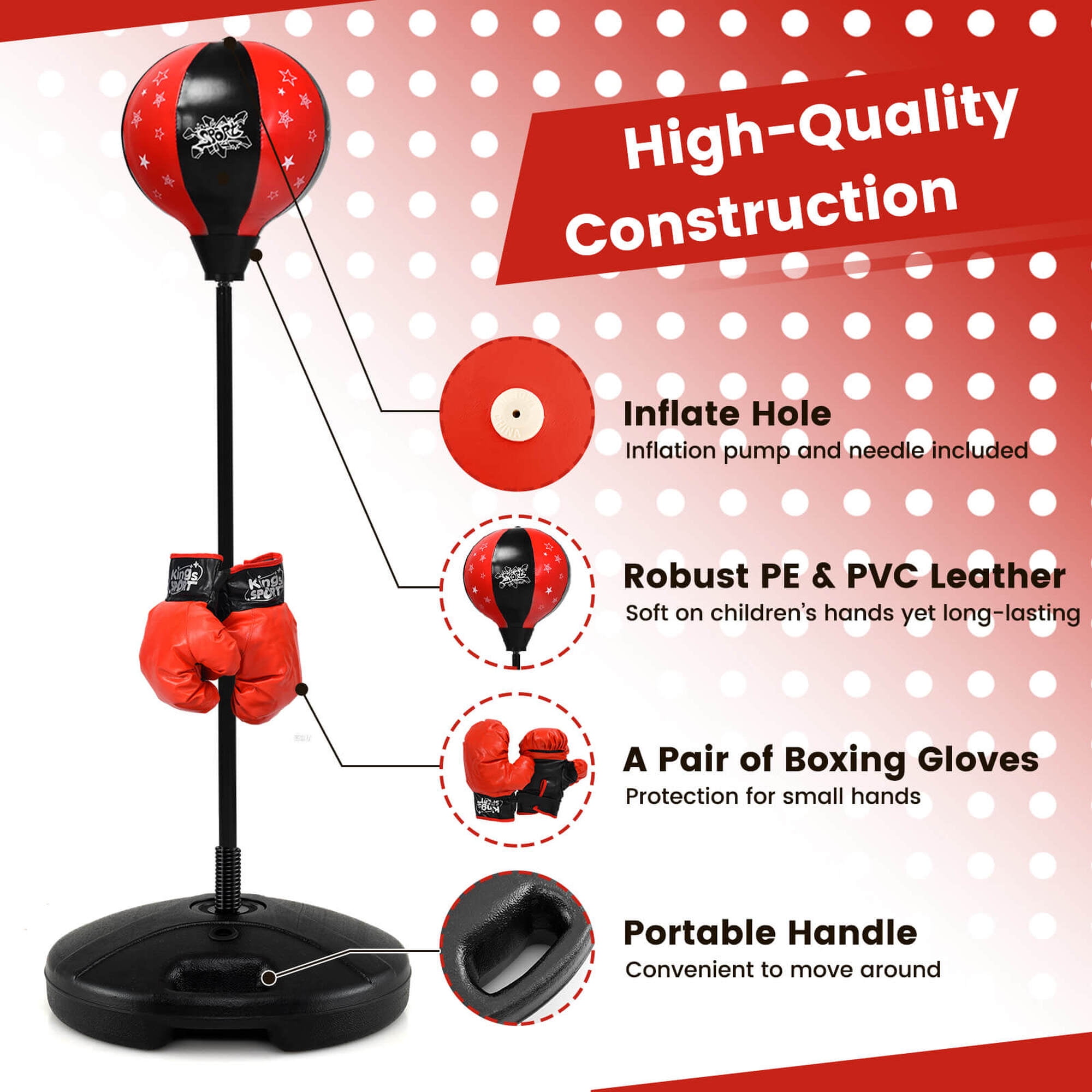 Costway Kids Punching Bag Toy Set Adjustable Stand Boxing Glove Speed Ball with Pump Red