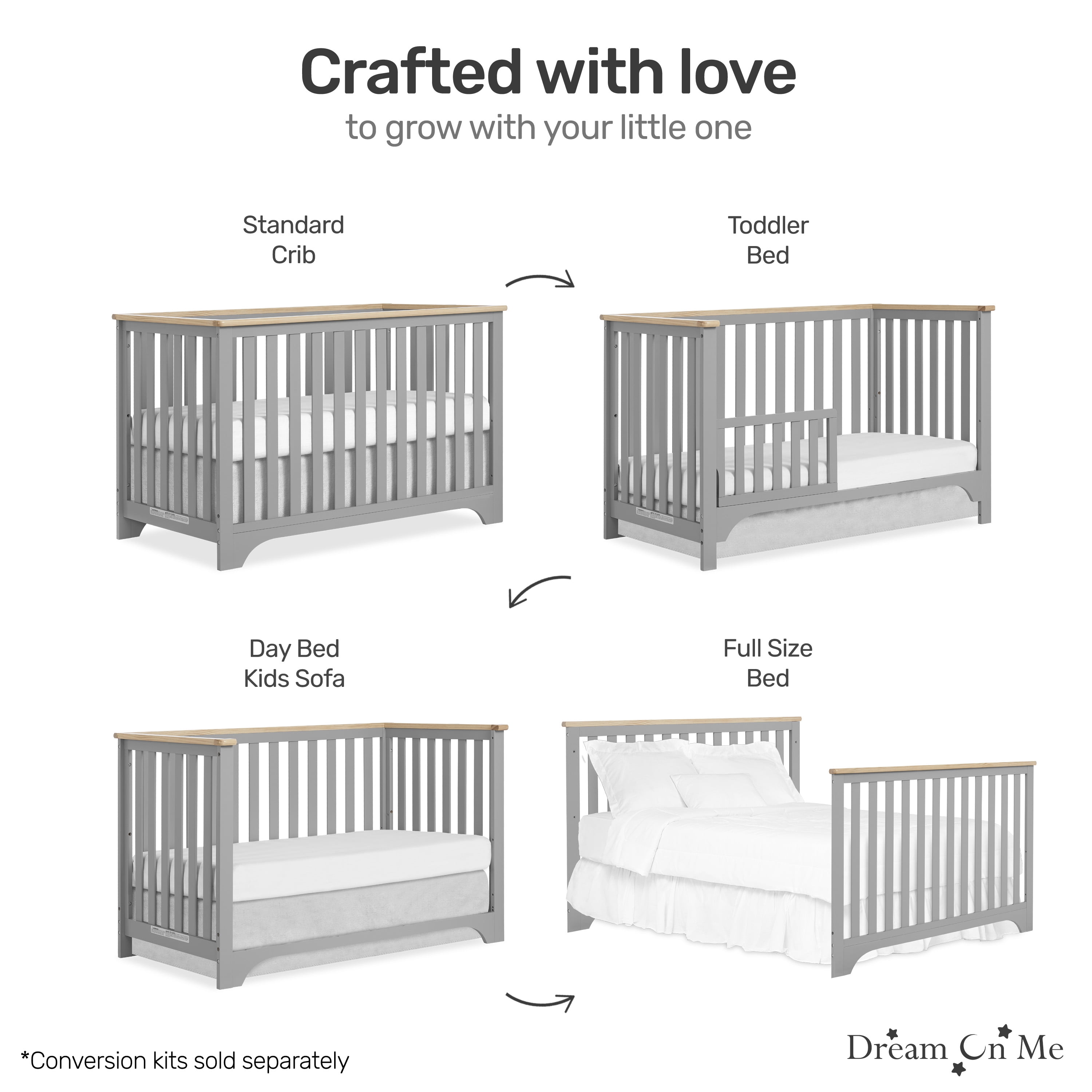 Dream On Me Orion 5-in-1 Convertible Crib with Removable Changing Tray, Pebble Grey Vintage