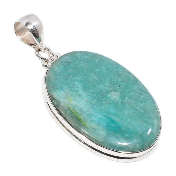 Natural Large Oval Green Amazonite Stone Handmade Statement Pendant for Men and Women
