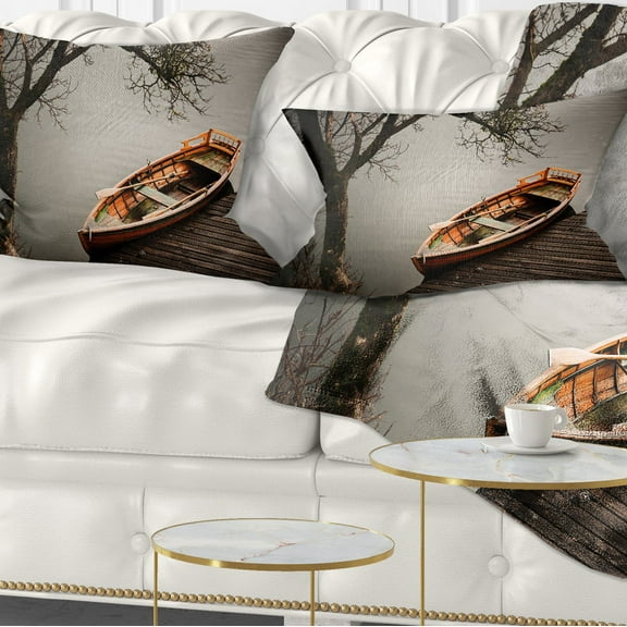 Designart Little Rowing Boat Ferry - Boat Throw Pillow - 12x20