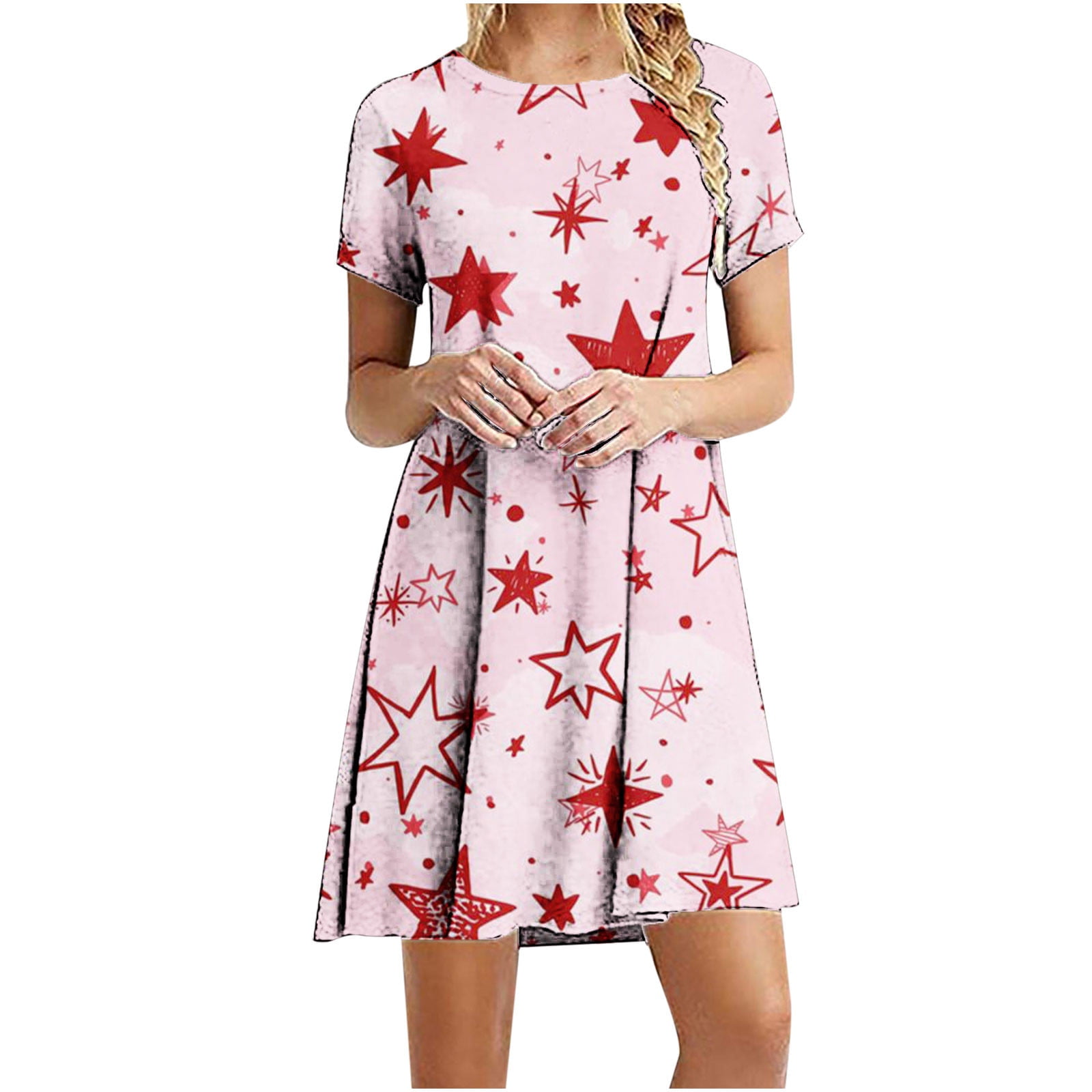 IROINNID Patriotic Dress for Women Round Neck Short Sleeve ALine Dress