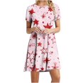 thumbnail image 1 of ESSSUT Robes pour les Femmesjour d'Indépendance Femmes Été Sexy Casual Boho Crewneck Manches Courtes Ronde Robe de Plage Imprimé Rose S, 1 of 4