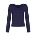 thumbnail image 4 of Gubotare Shirts for Women 3/4 Sleeve V Neck Rib Knit Slim Basic Tees Tops 2025 Fall Casual Tshirts Going Out Workout Outfits (Dark Blue,L), 4 of 5
