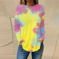 thumbnail image 2 of BiZtdJrK Daily Sales of the Day Women's Casual Long Sleeve Shirts Crew Neck Hem Loose T-Shirts Tie Dye Prints Tunic Tops Going Out Clothes Streetwear Yellow S, 2 of 5