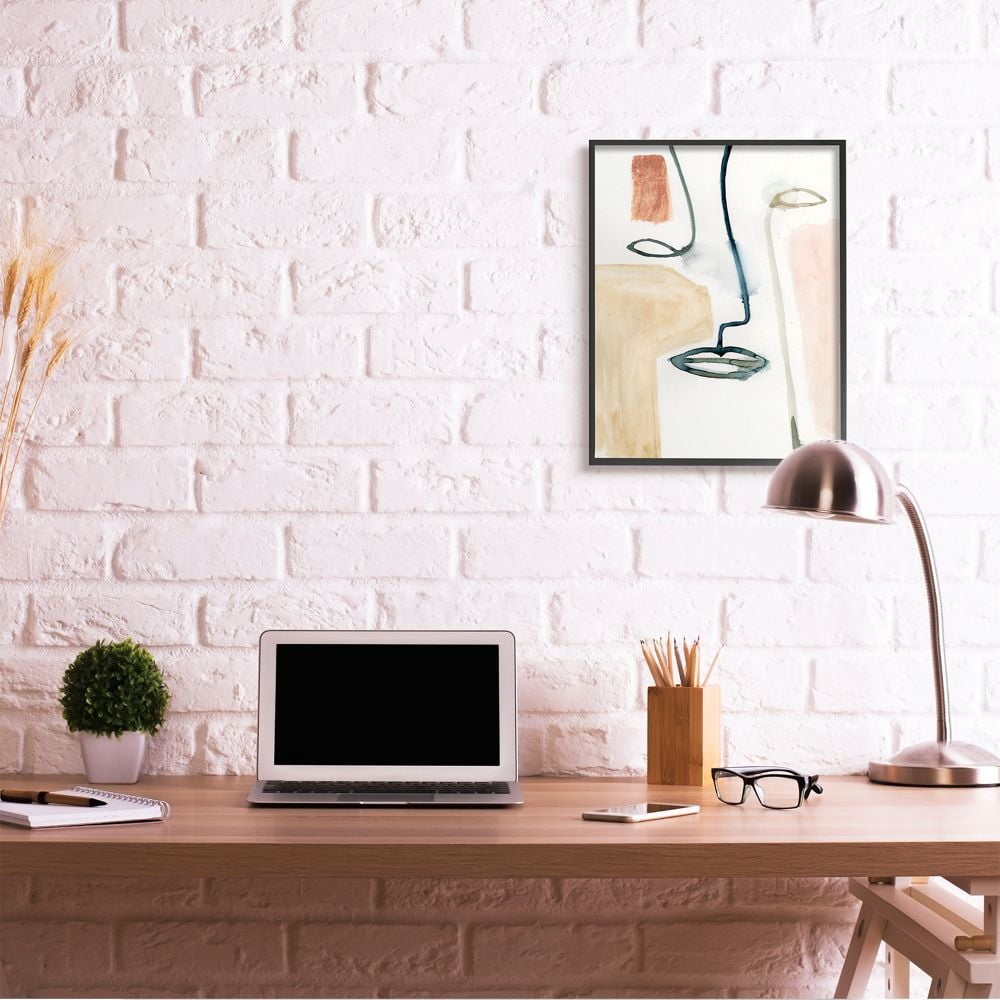Stupell Industries Abstract Line and Color Block Face Impression Framed Wall Art Design by Victoria Barnes
