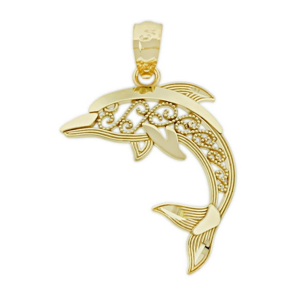 Charm America - Gold Filigree Breaching Dolphin Charm - 10 Karat Solid Gold