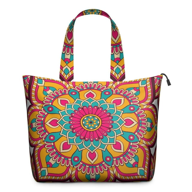Bohemian Abstract Mala Travel Bag Colorful Trippy Duffel with Artistic Meditation Pattern, Healing Zen Energy Focused