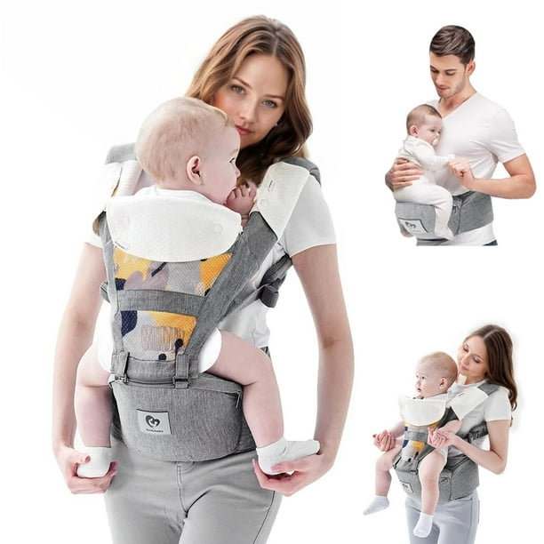 Portabebés Bellababy, multifunción, asiento de cadera (posición ergonómica M) para bebés de 3 a 36 meses, 6 en 1 formas de llevar, todas las estaciones, tamaño ajustable, perfecto para ir de compras y
