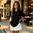 thumbnail image 3 of Girls Collared School Uniform Polo Shirts Kid Short Sleeve Pique Polo Shirt Black,5-6 Years, 3 of 7