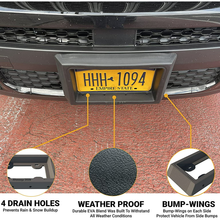 BumpXL Front License Plate Bumper Guard protector – XL Bump Protection for  Cars, SUV's, Vans & Trucks – includes black license plate mounting screws –  BUMP 360-XLseries 