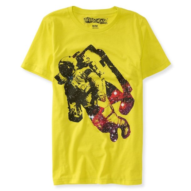 Aeropostale - Camiseta gráfica para hombre con astronauta espacial, color amarillo, pequeña Aeropostale Camiseta gráfica