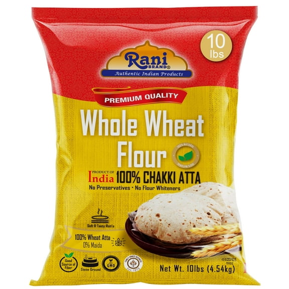 Rani Chapati Flour (100% Pure Whole Wheat Chakki Atta), For Making Roti & Indian Breads 160oz (10lbs) 4.54kg Bulk ~ Stone Ground, All Natural | Vegan | No Salt or Colors | NON-GMO | Indian Origin