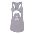 thumbnail image 2 of Wild Bobby, White Parks and Rec Fans Ron Swanson Mustache Face Silhouette, Pop Culture, Women Racerback Tank Top, Heather Grey, Medium, 2 of 4