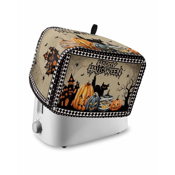 Fsddascl Halloween Pumpkins Small Toaster Cover 2 Slice, Kitchen Appliance Covers, Horror Black Cat Spooky Bat Toaster Oven Cover with Loop, Bread Machine Cover Polyester Dust Cover Protection