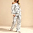 thumbnail image 5 of hoksml Women's Polka Dot Two Piece Outfit Off Shoulder Top Wide Leg Pants Casual Lounge Set Comfort, 5 of 7