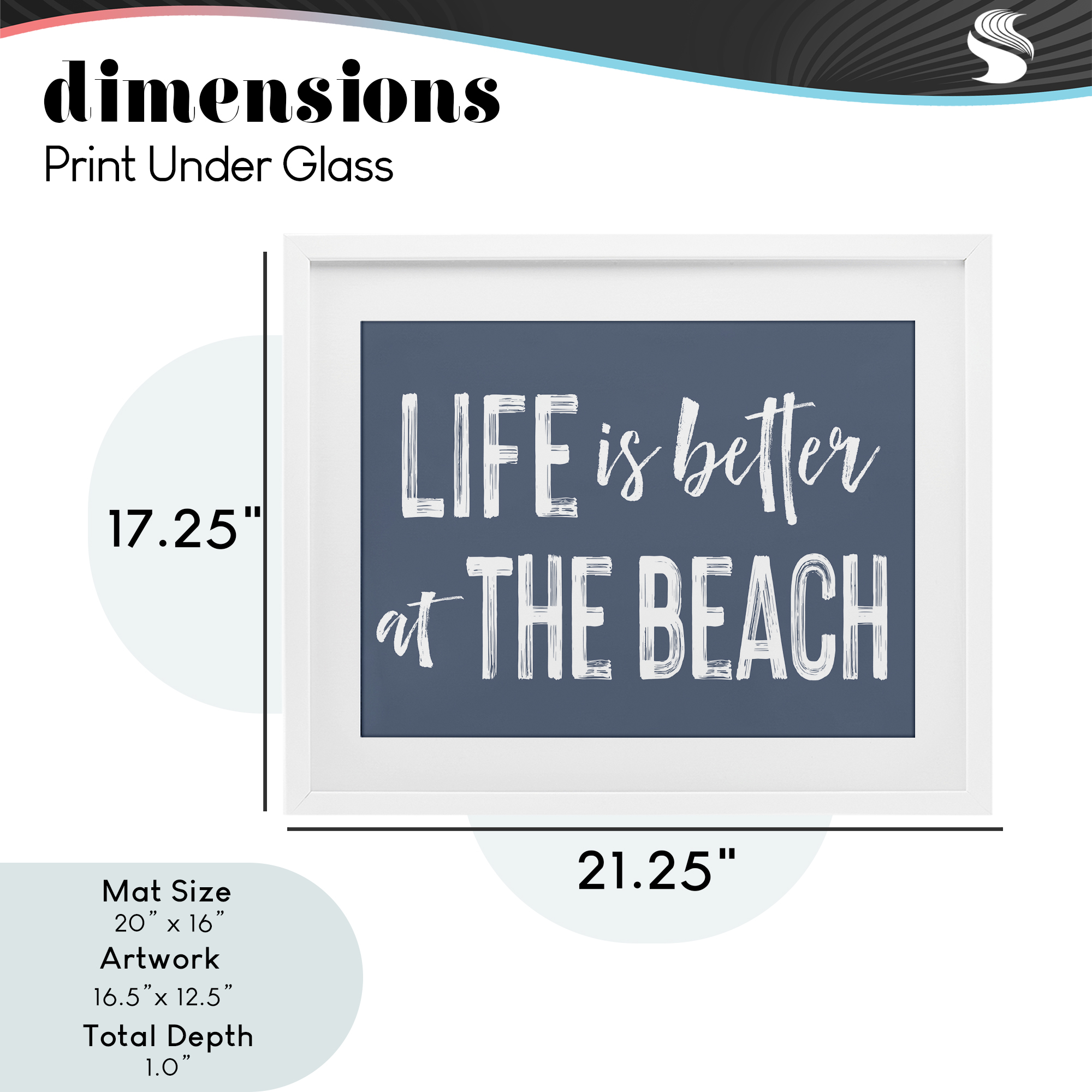 Life Better At Beach Blue White Framed Print Under Glass, design by Lettered and Lined