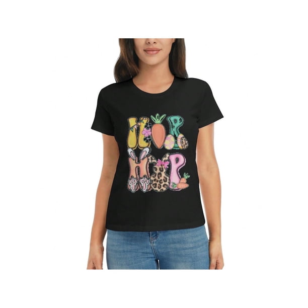 Camiseta estampada 100 % algodón para mujer, de manga corta y cuello redondo, para uso diario informal, 1 pieza, camiseta de ocio.