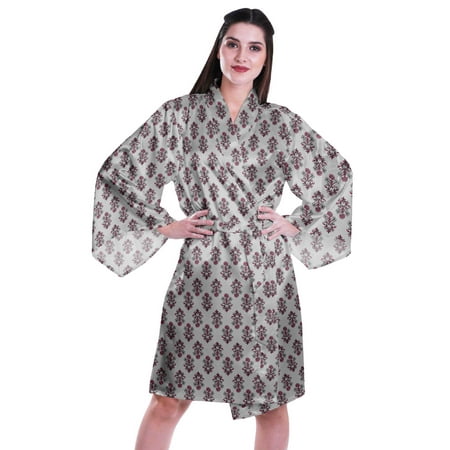 

Moomaya Printed Womens Kimono Sleeve Robes Satin Silk Getting Ready Bridal Robe Coverup