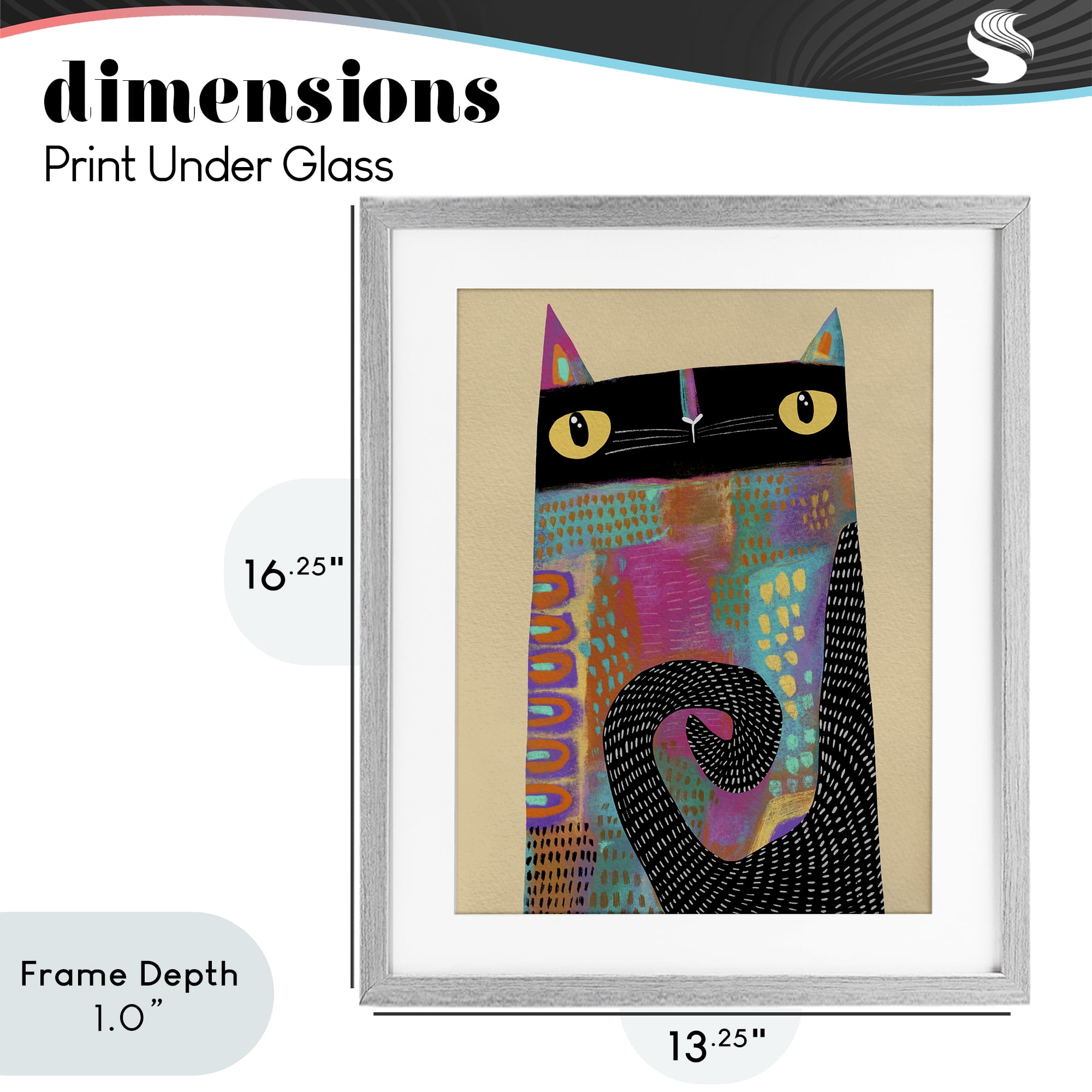 Stupell Industries Stylized Colorful Cat Gray Framed Print Under Glass, design by Gabriela Avila