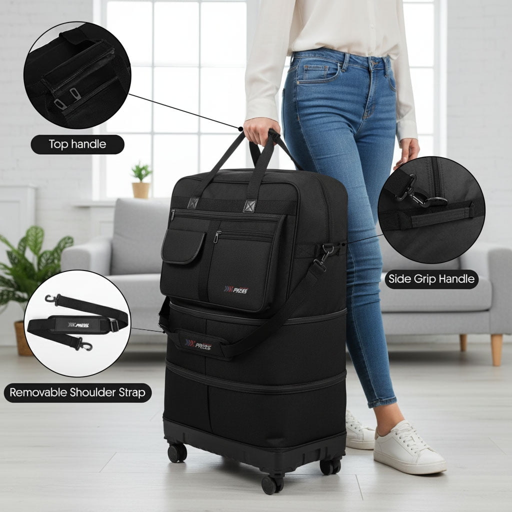 36" Expandable Foldable Suitcase Bag Large Collapsible Rolling Luggage Bag for Storage, Moving & Abroad Travel, Black, JM
