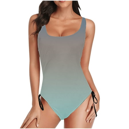 TrendVibe365 Womens Bathing Suits One Piece Blue Swimsuits Thong Solid Swimwear Beachwear M