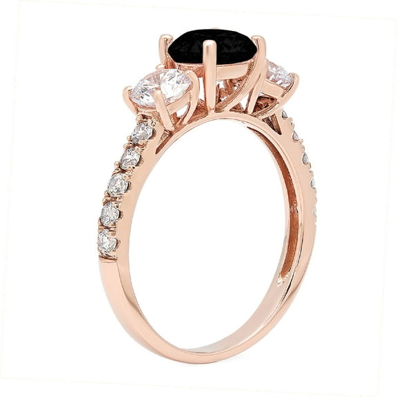 1.97 ct Round Cut Natural Onyx Three-Stone Engagement Ring for Women in 18K Rose Gold