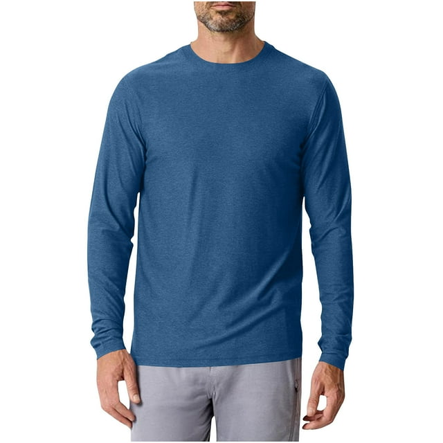 yoeyez Men's Sun Protection Shirts Solid Color Long Sleeve Sunscreen Shirt Lightweight Breathable Spf Rash Guard for Fishing Hiking Swimming Running Blue,S