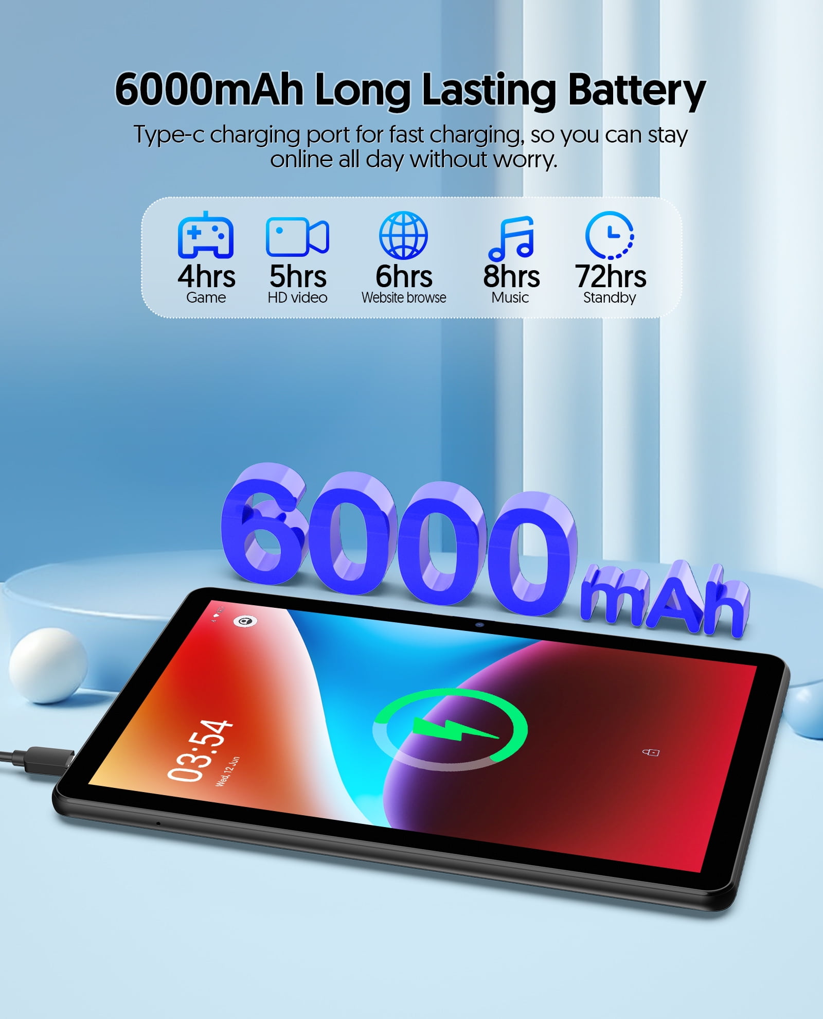 FITIFUN Android 14 Tablet 10.1 inch Tablet, 8GB RAM+32GB ROM+1TB Expandable,Octa-Core,5G Wi-Fi 6, 2+8MP Dual Camera,6000mAh Battery,1280x800 FHD IPS, Bluetooth,2 in 1 Tablets with Keyboard,Mouse,Case