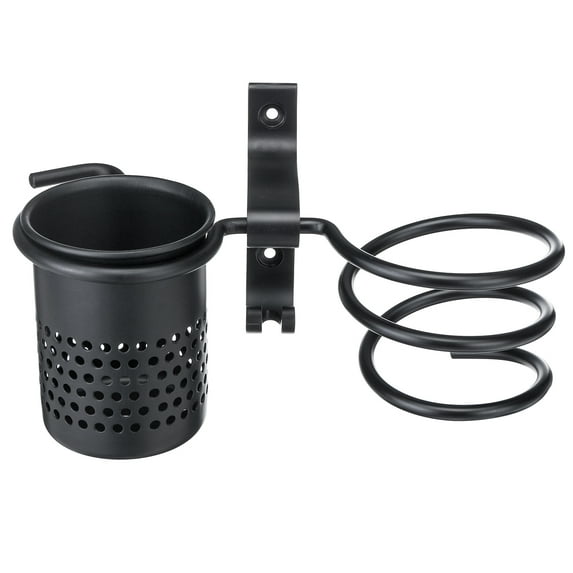 Wall Mount Hair Dryer Holder, Blow Dryer Holder Rack Stand, Bathroom Washroom Storage Organizer Hanging with 2 Hooks + 1 Storage Cup