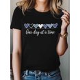 thumbnail image 4 of Women's T-Shirt One Day At A Time Minimalism Blue Heart Short Sleeve Casual Tee Classic Crew Neck T Shirt for Women Black, 2XL, 4 of 7