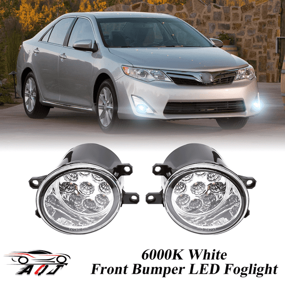 Pair Front LED Fog Lights Kit for Toyota Camry 2007-2014, 55W 6000K White Off-Road Lamps Black Front Bumper LED Fog Lights