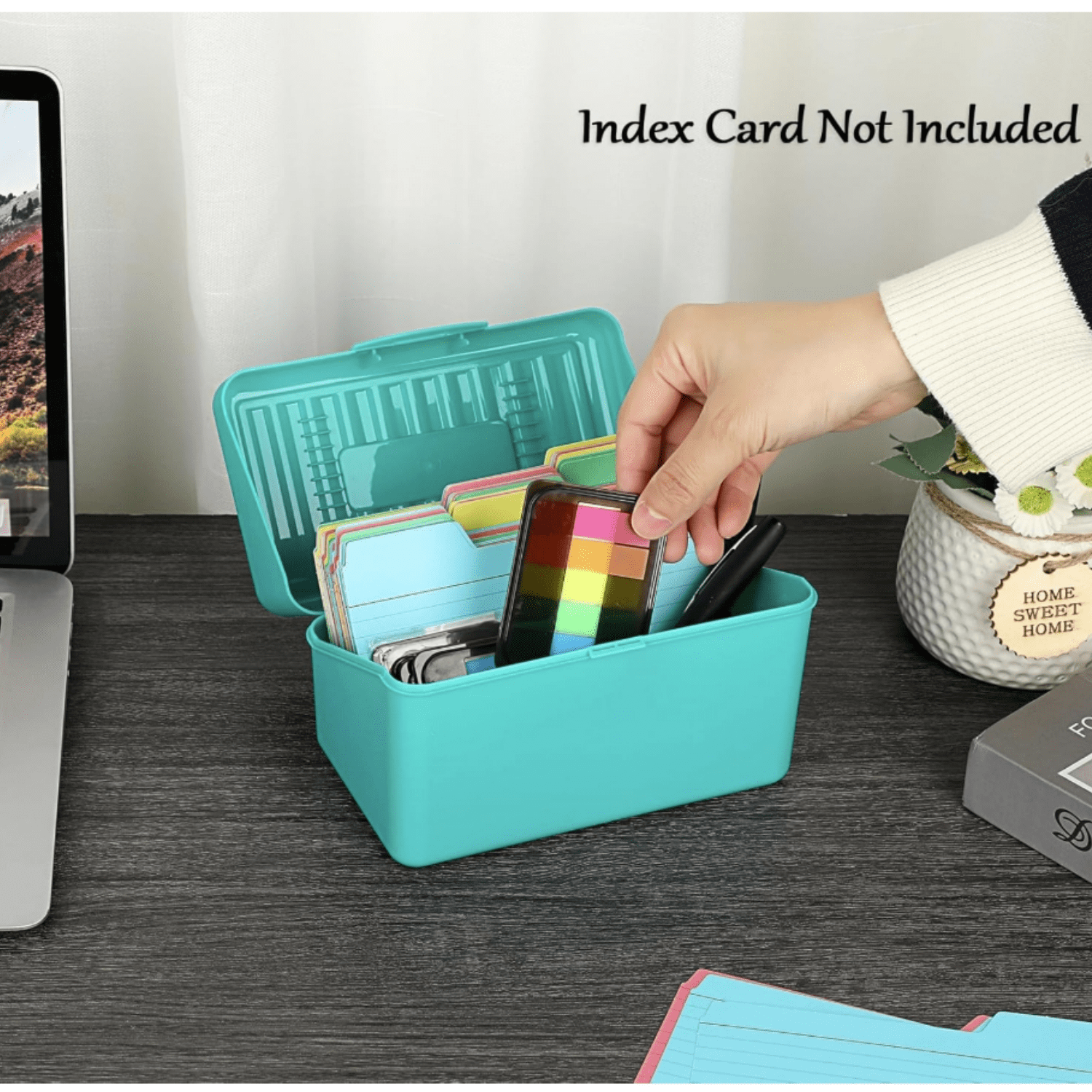 4 x 6 inch Index Card Box - Index Card Holder Notecard Box Recipe Organizer Plastic Storage Organizer for Filling Cards, Notes, Flashcards, Recipes, Green