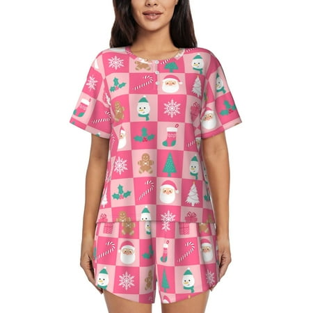 Ocsxa Pink Christmas Cheer Print Women s Short-Sleeved Pajama Set Pajamas 2 Piece Short Sleeve Sleepwear Set Summer Pajamas Set Lounge Sets 2-Piece Pj-X-Large