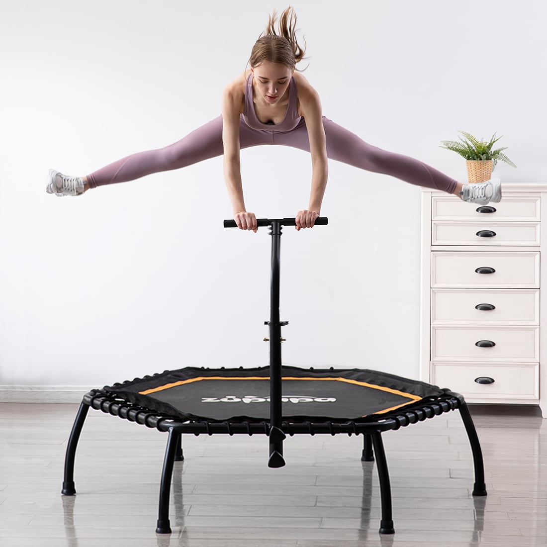 HAPPY JUMP Spring-Free Bungee Trampoline with Adjustable Handrail Bar Fitness Rebounder 