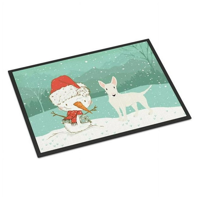 Carolines Treasures CK2058MAT Tapis Intérieur Ou Extérieur Bull Terrier Snowman Blanc 18 x 27 Po.