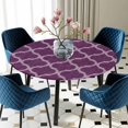 thumbnail image 5 of Elastic Fitted Round Tablecloth, Dark Purple Moroccan Waterproof Stretch Table Cover for 55"-60" Tables, Country Abstract Quatrefoil Lattice Washable Outdoor Tablecloths for Patio, Picnic, Camping, 5 of 9